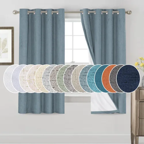 Vista 24 de Cortinas con textura de lino 100% opacas de 64 pulgadas de largo, juego de 2 paneles de cortinas de lino opacas con forro aislante térmico que Arena