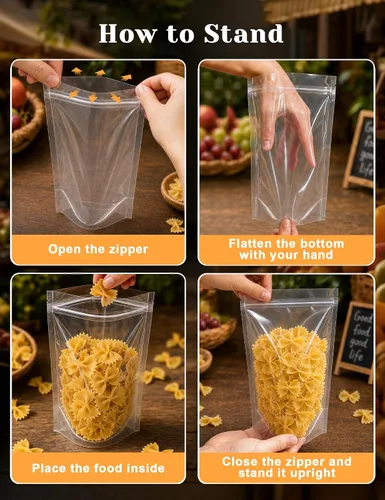 Vista 6 de FireKylin 100 piezas de bolsas resellables, bolsas de pie transparentes de 3.9" x 5.9", bolsas de almacenamiento de alimentos con cremallera