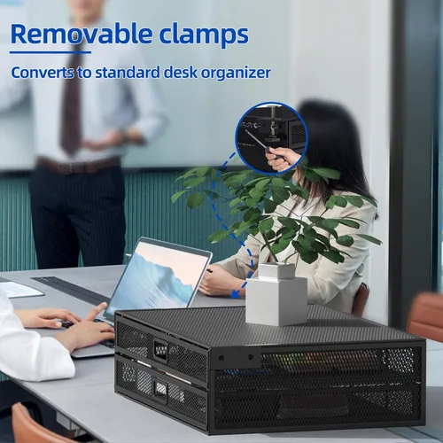 Vista 3 de Organizador de cajones para debajo del escritorio, de metal, sin taladro, contenedor de almacenamiento para debajo del escritorio, 2 cajones