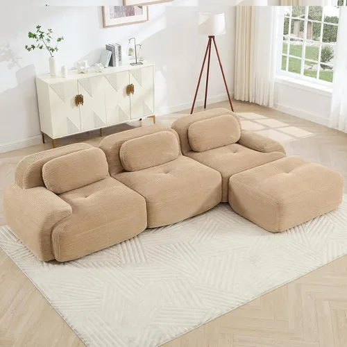 Vista 45 de Juego de sofás seccionales sin hueso de 117 pulgadas para sala de estar, modular en forma de L y sofá de 3 plazas con asiento profundo, almohadas