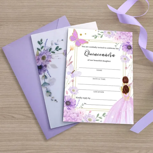 Vista 3 de ponatia Paquete de 20 tarjetas de invitaciones de quinceañera con sobres