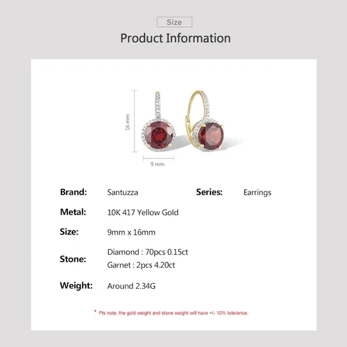 Vista 4 de Santuzza Aretes colgantes de oro macizo de 10 quilates con diamantes auténticos para mujer