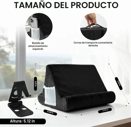 Vista 4 de Soporte universal para cojín para tablet, soporte perezoso multiángulo con bolsillo de red y soporte para teléfono opciones para regazo, rodilla