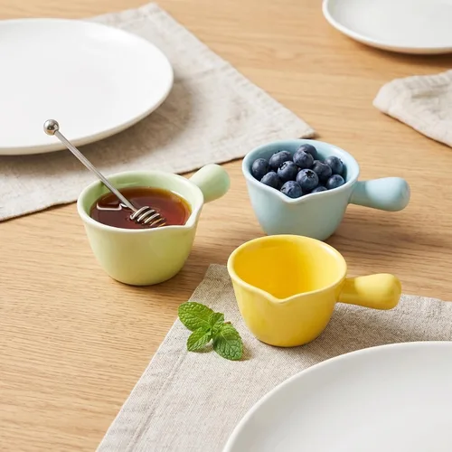 Vista 3 de Olla de leche de cerámica con mango y boquilla, mini cazuela de cocina para sopa de gachas de leche, olla verde pequeña para estufa de gas, horno