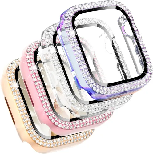 Vista 13 de CHANCHY Paquete de 4 fundas compatibles con Apple Watch de 1.496 pulgadas con protector de pantalla, 200 carcasas brillantes de cristal