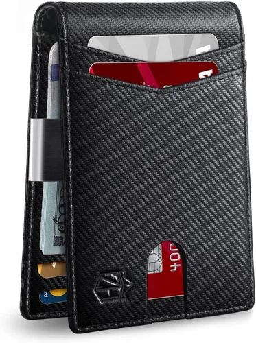 Vista 67 de Zitahli - Carteras delgadas con clip para dinero para hombre, tarjetero minimalista, de cuero, plegable, con bloqueo RFID, cartera de bolsillo