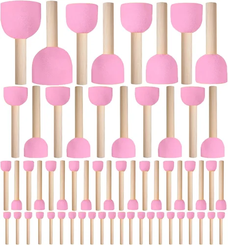 Vista 10 de 30 piezas de pintura de esponja de forma, pinceles de esponja para pintura acrílica, esponjas de manualidades con mango de madera para bricolaje