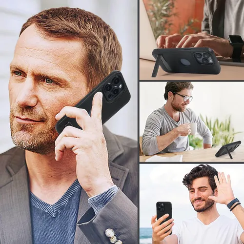 Vista 7 de Funda de cuero para iPhone 13 Pro, funda protectora delgada con función atril a prueba de golpes, soporte invisible integrado compatible con iPhone