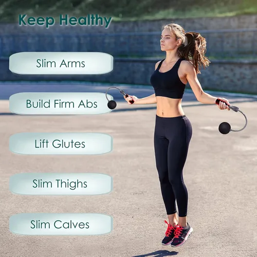 Vista 6 de Weighted Cordless Jump Rope, Adjustable Ropes Tangle-Free High Speed Skipping Rope For Fitness Workout Indoor Outdoor, Ropeless Bod Rope Great For