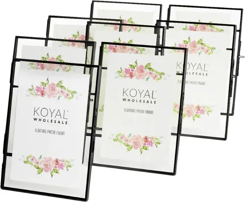 Vista 8 de Koyal Wholesale 8 marcos de fotos flotantes de vidrio prensado de 5 x 7 pulgadas con soportes, marco transparente negro para flores prensadas