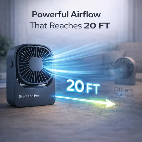 Vista 6 de Ventilador de escritorio portátil, ventilador pequeño inalámbrico recargable por USB de alta capacidad con rotación de 360°, ventilador personal Azul
