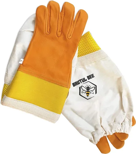 Vista 7 de Brutul Bee - Guantes ventilados de piel de vaca con goma y malla manguito largo protector ventilado mangas