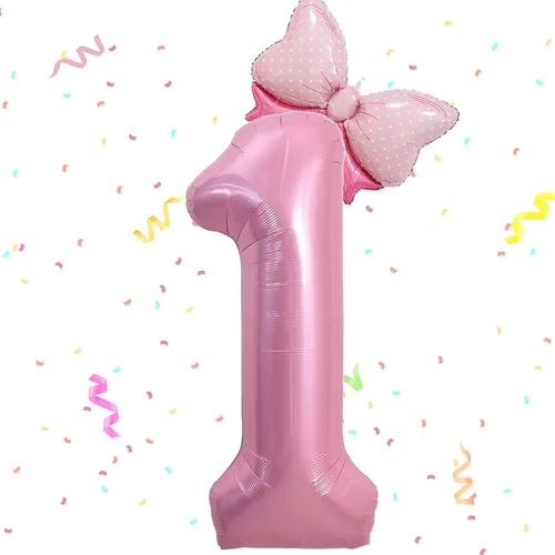 Vista 10 de Globo rosado de 40 pulgadas con número 4 y lazo mini para decoraciones de fiesta de cumpleaños número 4 de niña - Suministros de fiesta con tema rosa