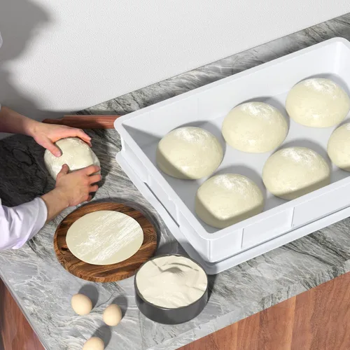 Vista 6 de Paquete de 4 cajas de plástico a prueba de masa de pizza comercial con tapa, color blanco