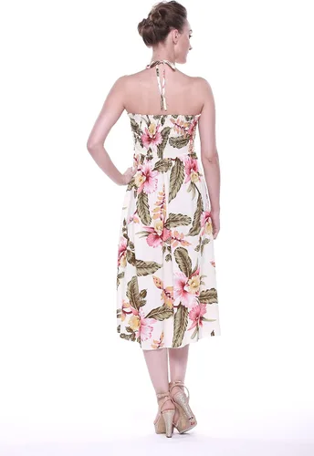 Vista 5 de Conjunto de traje de fiesta hawaiana Luau a juego para parejas, vestido camisero en crema Rafelsia, Crema Rafelsia