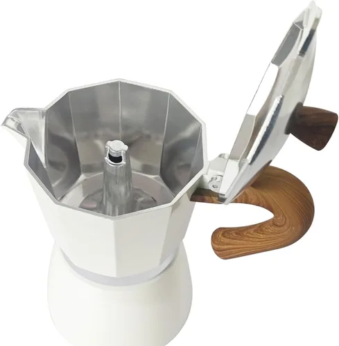 Vista 3 de Moka - Cafetera para estufa de café expreso con mango de madera y válvula de seguridad individual, cafetera para estufas de gas, eléctricas