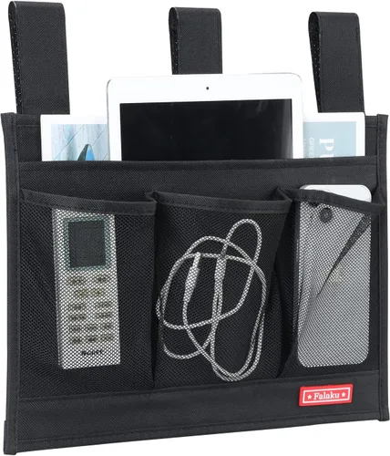 Vista 3 de Organizador colgante para mesita de noche, organizador de cabecera para rieles de cama (4 bolsillos, negro)
