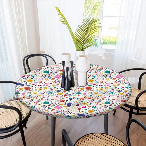 Vista 2 de XISUNYA Mantel ajustable de poliéster con bordes elásticos para cumpleaños, funda redonda ajustable para mesa redonda de 24 pulgadas de diámetro
