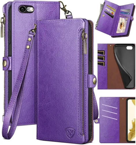Vista 9 de XcaseBar Funda tipo cartera para iPhone 6S Plus/6 Plus de 5.5 pulgadas con cremallera para tarjetas de crédito, libro con tapa, funda de piel