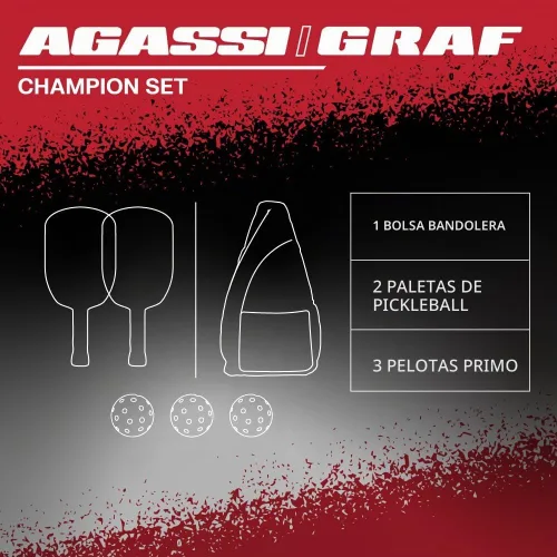 Vista 3 de Juego de JOOLA Agassi/GRAF Champion con palas de pickleball, bolas y bolsa con asa - Raqueta de pickleball arenizada - Forma Agassi con zona de Set