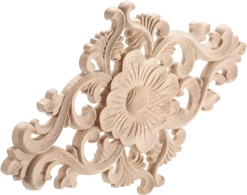 Vista 3 de MUXSAM - Apliques tallados en madera, 1 pieza decorativa de madera, calcomanías de centro de muebles sin pintar para armario, tocador, cama, puerta