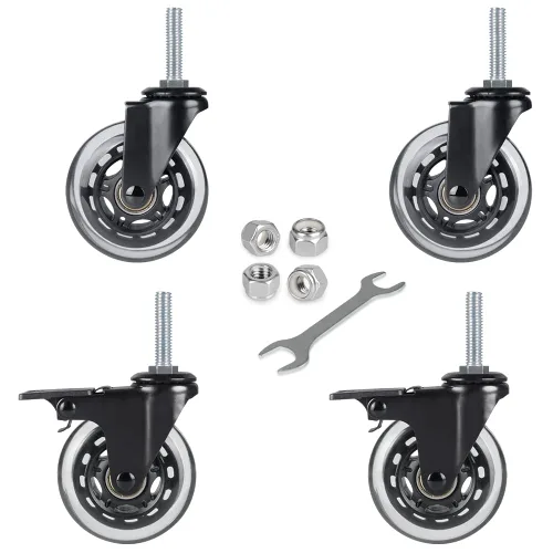 Vista 9 de Hirate Rueda giratoria de repuesto de 3 pulgadas, ruedas industriales de 3/8"-16" x 1.5", ruedas de bloqueo de vástago roscado para muebles