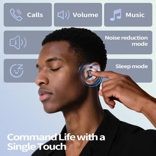 Vista 6 de Auriculares para dormir, mini ANC inalámbricos Bluetooth 5.4, graves profundos, auriculares estéreo de 48 horas, 4 micrófonos ENC con cancelación