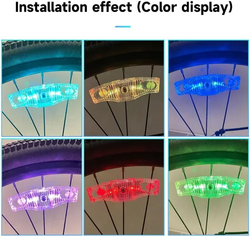 Vista 4 de Luces LED recargables para rueda de bicicleta, paquete de 2, impermeables, fáciles de instalar, luces LED de radios de rueda de bicicletas, sensor