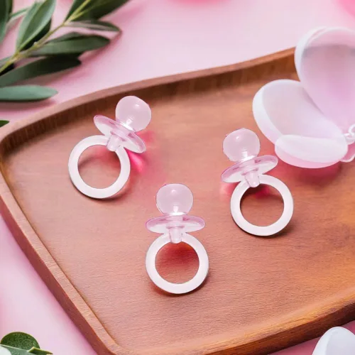 Vista 3 de Chupete de cristal acrílico rosa pequeño, 18 piezas, 1 pulgada, adorables decoraciones de fiesta para baby showers y revelaciones de género