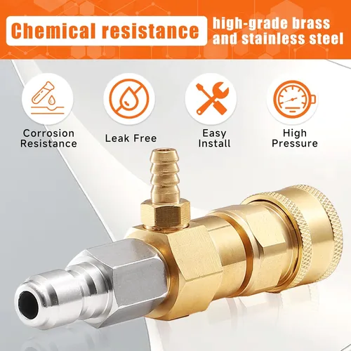 Vista 4 de PWACCS Inyector químico para lavadora a presión, kit de inyector aguas abajo con conectores de 3/8 pulgadas, 2-3 GPM, 3200 PSI