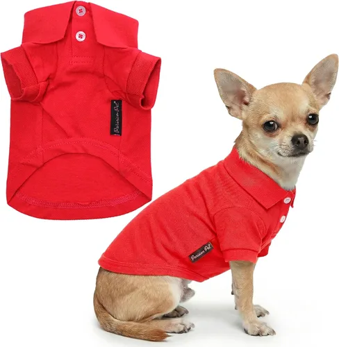 Vista 21 de Camisas Polo Parisian Pet - Camisa de Algodón Transpirable para Perros - Azul Sólido, Ropa de Verano con Capucha - Cuello con Botón para Perros