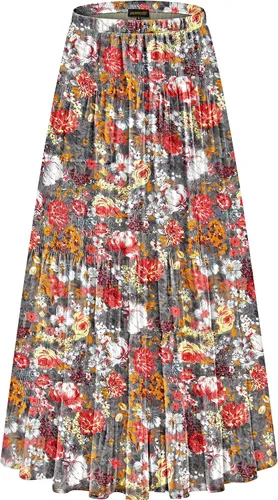 Vista 14 de NASHALYLY - Faldas largas de gasa, acampanadas, plisadas, con cintura alta y elástica para mujer Albaricoque Rosa Floral
