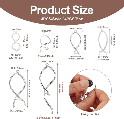Vista 3 de Mega Pet 24 pinzas de latón para picar hielo, 6 estilos chapados en platino, cierres de clip en espiral para hacer collares, pulseras, aretes
