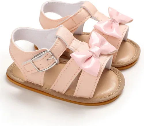 Vista 3 de LAFEGEN Sandalias de verano para bebé niña, suela suave antideslizante, correa en T, zapatos de vestir para cuna para niños pequeños de 3 a 18 meses