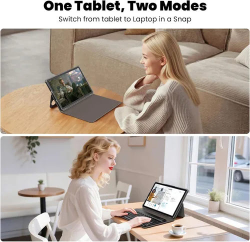 Vista 3 de Tablet, Android 15 Tablets de 11 pulgadas con teclado/funda, 12 GB de RAM, 128 GB de almacenamiento expandible a 2 TB, Octa-Core, batería de 12