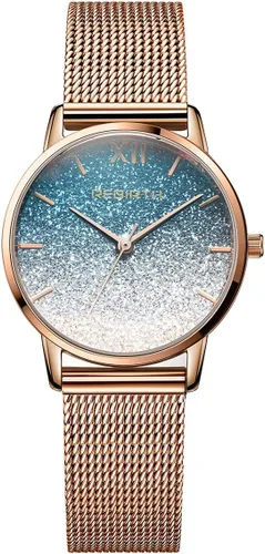 Vista 9 de MASTOP Relojes de Lujo para Mujeres Relojes Analógicos de Cuarzo Reloj Pulsera Reloj Banda de Malla Impermeable Relojes de Pulsera para Damas A