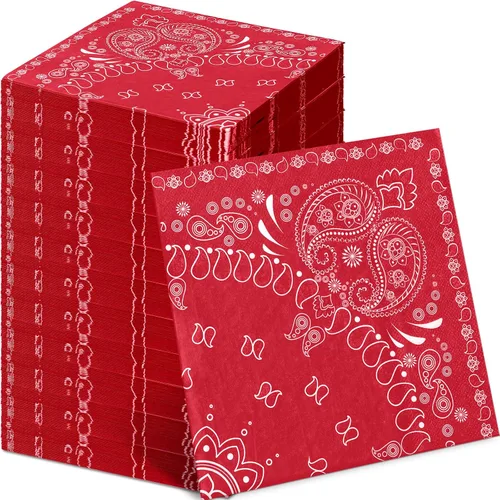 Vista 12 de Teling Servilletas tipo bandana de 2 capas desechables con estampado de cachemira a granel para fiesta temática de vaquero occidental