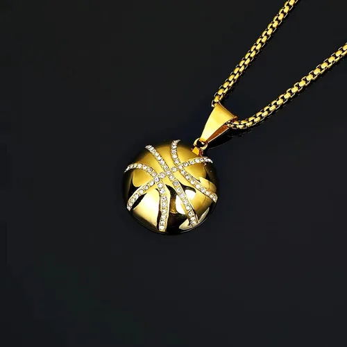 Vista 2 de Collar de baloncesto con colgante de hielo, cadena de hip hop, colgante deportivo de rap, punk, rock, discoteca, joyería para niños, cadena