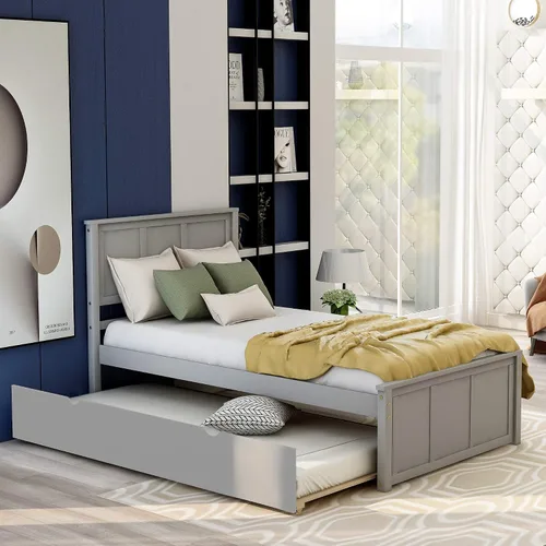 Vista 8 de P PURLOVE Marco de cama de tamaño individual con dos cajones debajo, marco de cama de plataforma doble de madera con cabecera con soporte de Espresso