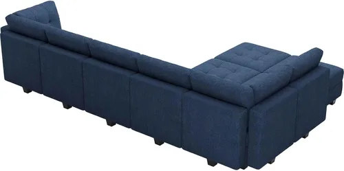 Vista 9 de Belffin Sofá modular en forma de L azul con almacenamiento, 9 asientos, algodón, firme, moderno