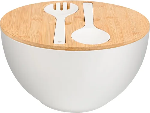 Vista 10 de LOVYANXUE - Juego de ensaladera de fibra de bambú con utensilios para servir de gran tamaño de 9.8 pulgadas, juego de mezcla de bambú natural