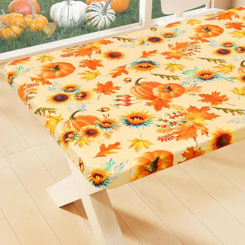 Vista 56 de Smiry Mantel rectangular, impermeable, elástico, ajustable para mesas de 4 pies, manteles de vinilo con parte trasera de franela lavable