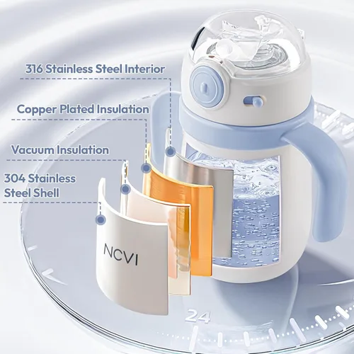 Vista 6 de NCVI Botella de agua para niños pequeños, de acero inoxidable, taza para Azul