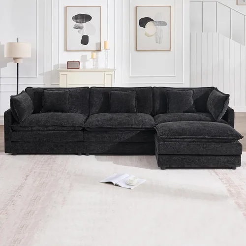 Vista 21 de Sofá modular modular con otomano: sofá moderno en forma de L de 76.7 pulgadas, cómodo sofá biplaza, sofá de 3 plazas de felpilla con almohada