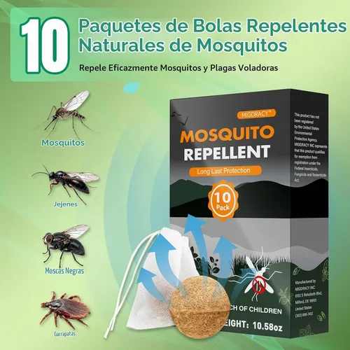Vista 2 de Repelente de mosquitos, 10 paquetes con bolsas de bolsitas con cordón, fórmula a base de plantas de aceite de citronela y menta para camping, pesca
