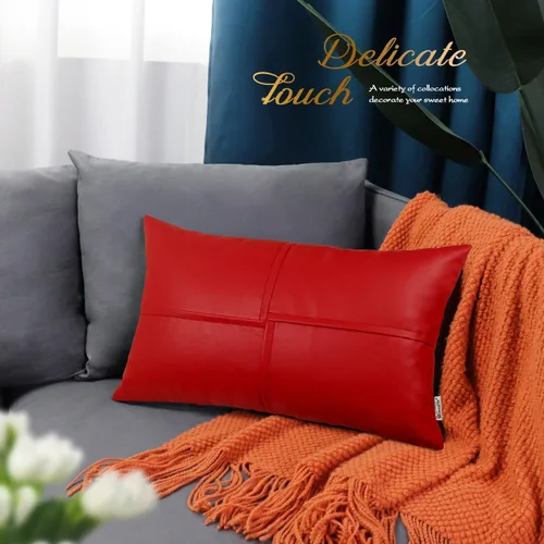 Vista 27 de BRAWARM Fundas de Almohada Decorativas de Cuero Sintético 12 X 20 Pulgadas, Fundas de Almohada Lumbar de Cuero Naranja Paquete de 2, Almohadas