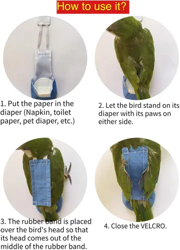 Vista 6 de Trajes y pañales de vuelo de aves Poli(L) - Reutilizables, impermeables, suministros para pájaros para mascotas