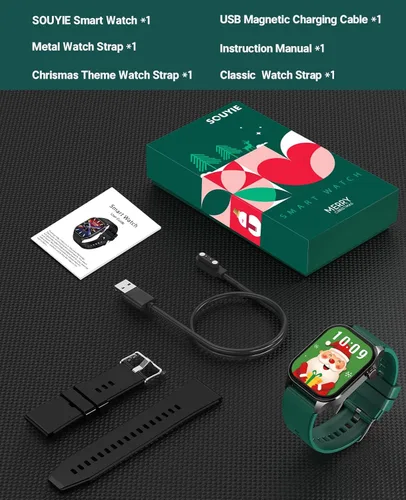 Vista 8 de SOUYIE Reloj inteligente con tema navideño 2025 para hombres y mujeres, Android iPhone, con llamada Bluetooth (respuesta/hacer llamada), rastreador