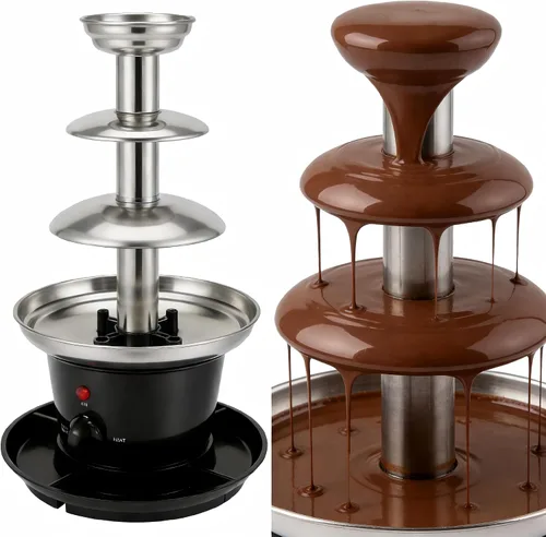 Vista 8 de Máquina de fuente de chocolate de 3 niveles con plato de fruta, fuente de fondue de chocolate para fiestas, entretenimiento en el hogar, diseño