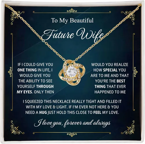 Vista 30 de Collar con texto en inglés «To My Future Wife & Prometido» – Joyería de compromiso con nudo de amor para novia